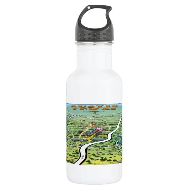 Austin Texas Cartoon Map Trinkflasche (Vorderseite)
