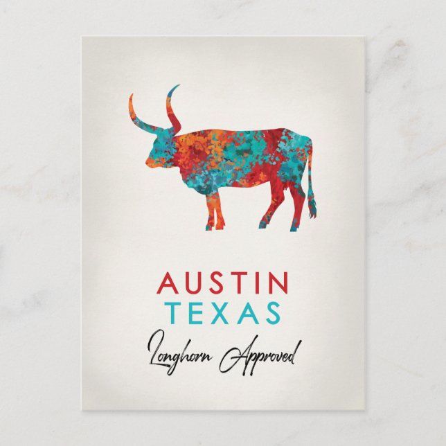Austin Texas Colorful Longhorn Postkarte (Vorderseite)