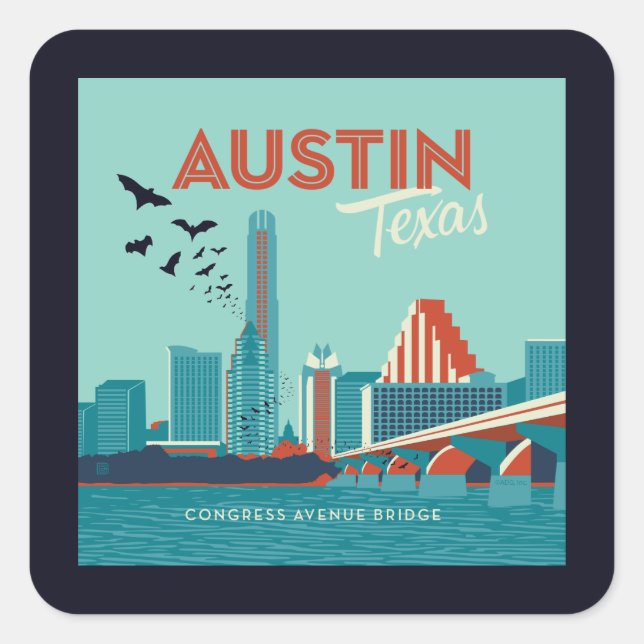 Austin, Texas | Congress Avenue Bridge Quadratischer Aufkleber (Vorderseite)