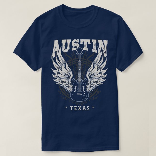 Austin Texas Distressed Guitar Angel Wings Music T-Shirt (Design vorne)