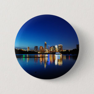 Austin Texas Downtown Night Skyline Ladybird Lake Button