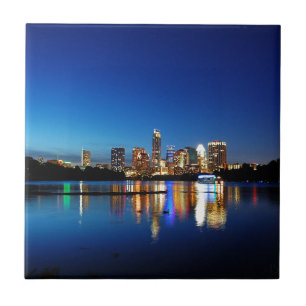 Austin Texas Downtown Night Skyline Ladybird Lake Fliese