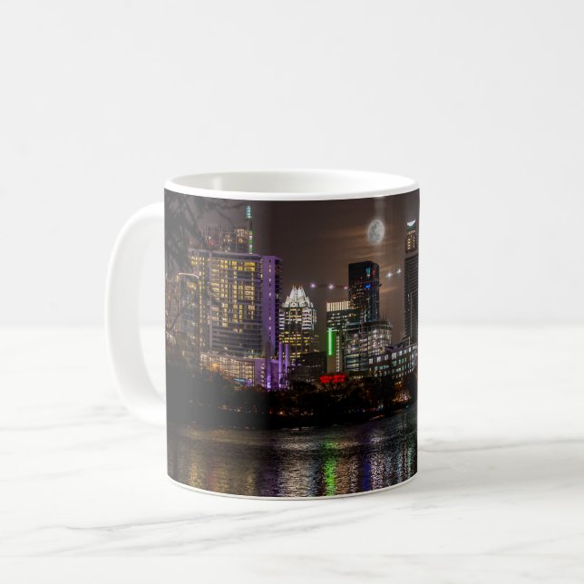 Austin, Texas Full Moon v2 Kaffeetasse (Vorderseite Links)
