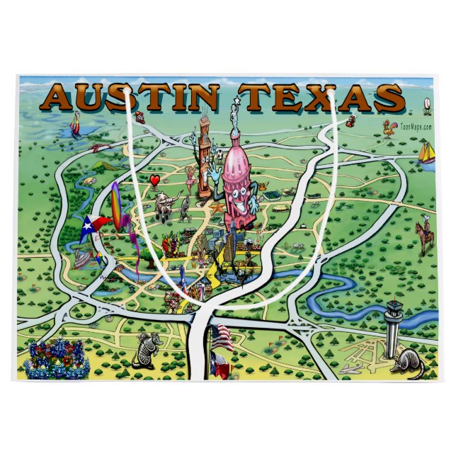 Austin Texas Fun Map Große Geschenktüte (Vorderseite)