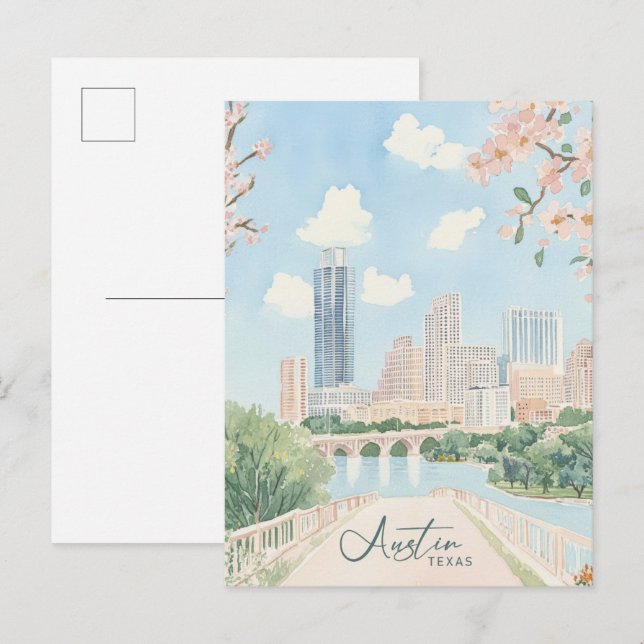 Austin Texas Gouache Paint Illustration Travel Postkarte (Vorne/Hinten)