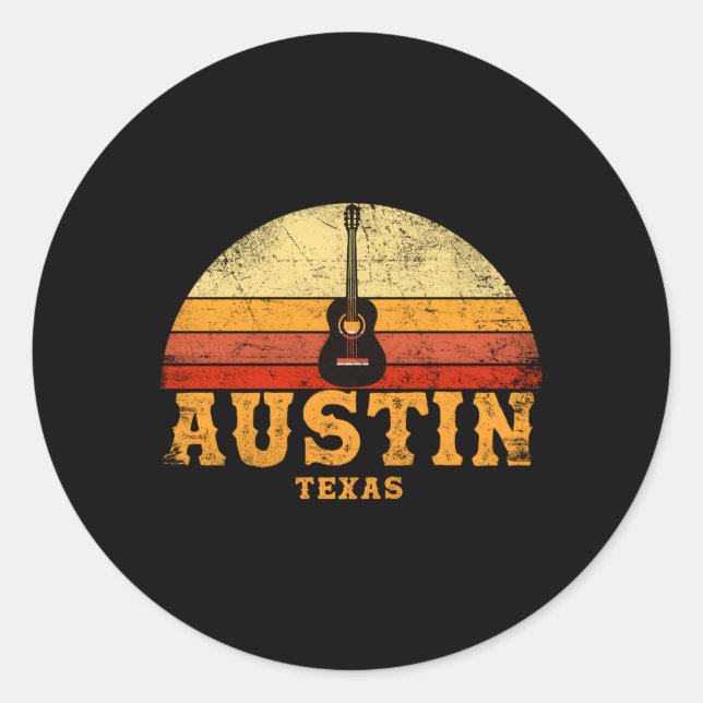 Austin Texas Guitar Guitarist Vacation Spaß Runder Aufkleber (Vorderseite)