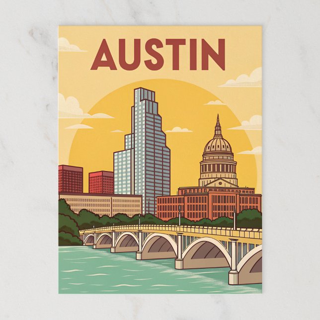 Austin, Texas: Hauptstadt City Illustration Postkarte (Von Creator hochgeladen)
