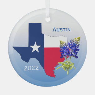 Austin Texas, Kontur & Bluebonnets Ornament