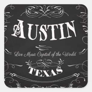 Austin, Texas - Livemusik-Hauptstadt der Welt Quadratischer Aufkleber