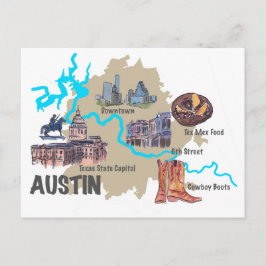 Austin Texas Map Postkarte