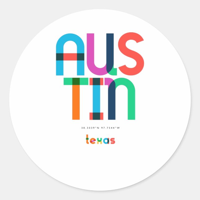 Austin Texas Mitte Jahrhundert, Pop Art, Runder Aufkleber (Vorderseite)