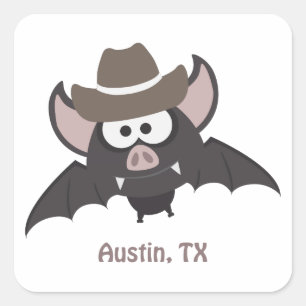 Austin Texas Niedlich Cartoon Cowboy Bat Quadratischer Aufkleber