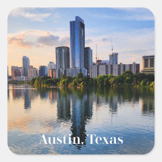 Austin, Texas panoramische Stadt Quadratischer Aufkleber (Vorderseite)