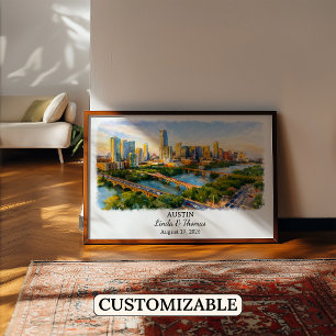 Austin Texas Poster, Aquarell, Maßgeschneidert Poster
