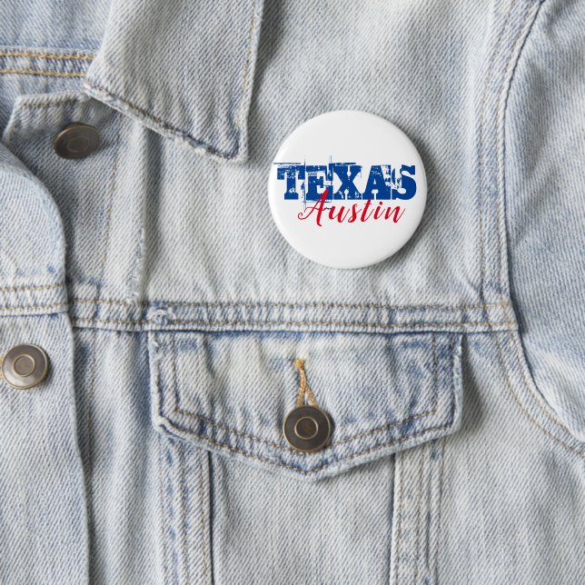 Austin Texas Red Blue Typografie Button (Beispiel)
