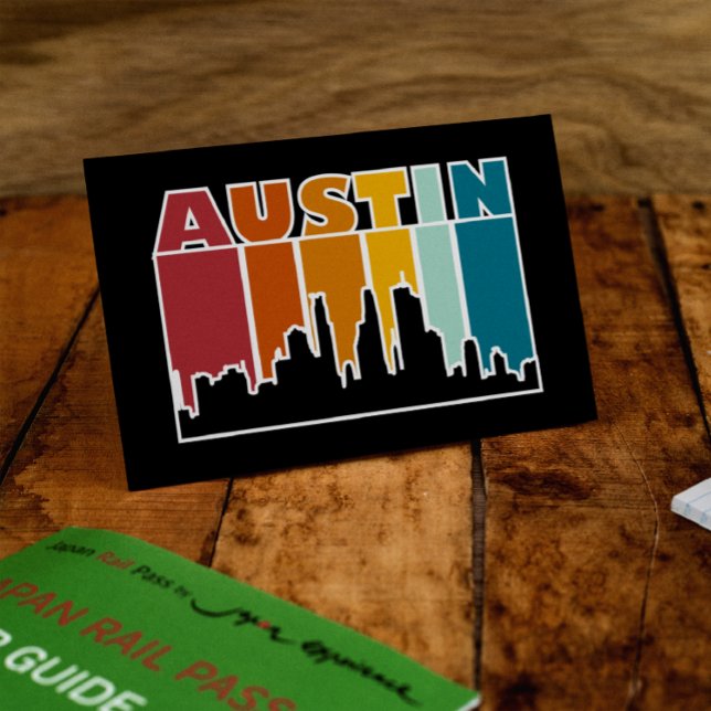 Austin Texas Retro Sunset Cityscape Postkarte (Austin texas Vintage Sunset Cityscape)