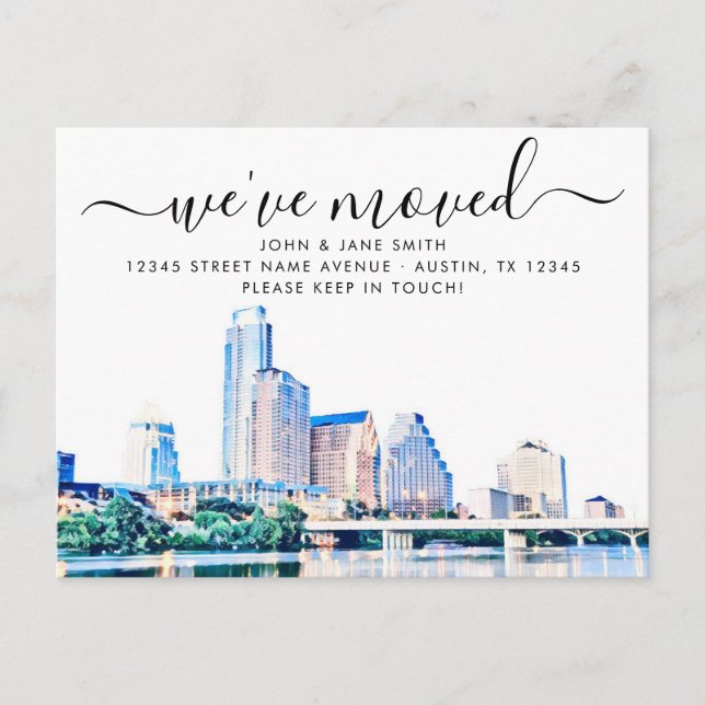 Austin Texas Skyline Ankündigung Postkarte (Vorderseite)