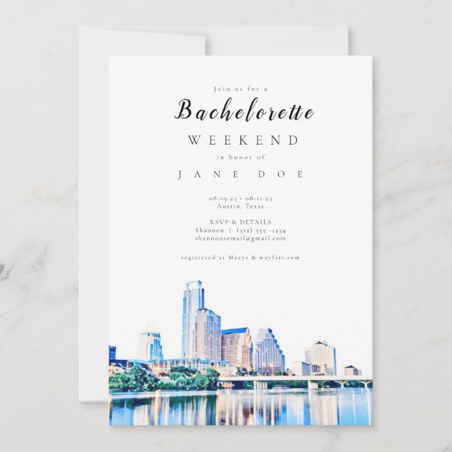 Austin Texas Skyline Bachelorette Party Invitation (Devant)