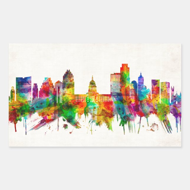 Austin Texas Skyline Rechteckiger Aufkleber (Vorderseite)