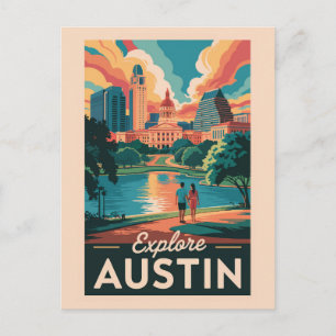 Austin Texas Skyline Reise Kunst Vintage Postkarte