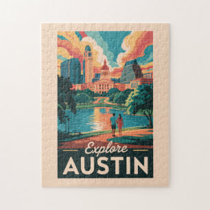 Austin Texas Skyline Reisen Art Vintag