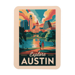 Austin Texas Skyline Reisen Art Vintag Magnet
