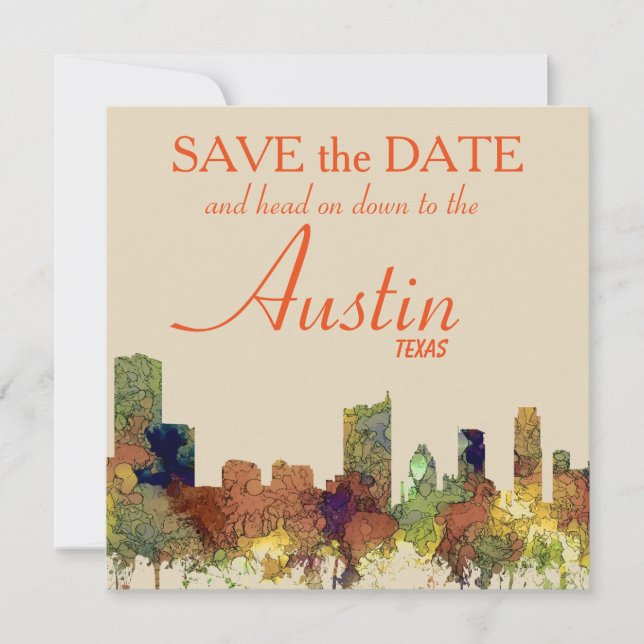 Austin Texas Skyline SG-Safari Buff Save The Date (Vorderseite)