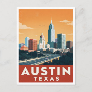 Austin Texas Skyline Vintage Reisekunst Postkarte