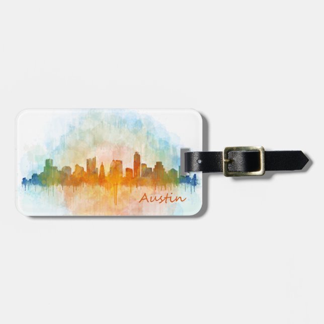 Austin Texas skyline watercolor v4 Gepäckanhänger (Vorderseite horizontal)