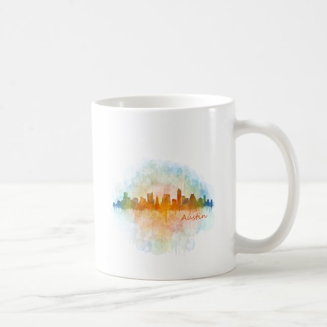 Austin Texas skyline watercolor v4 Kaffeetasse (Rechts)