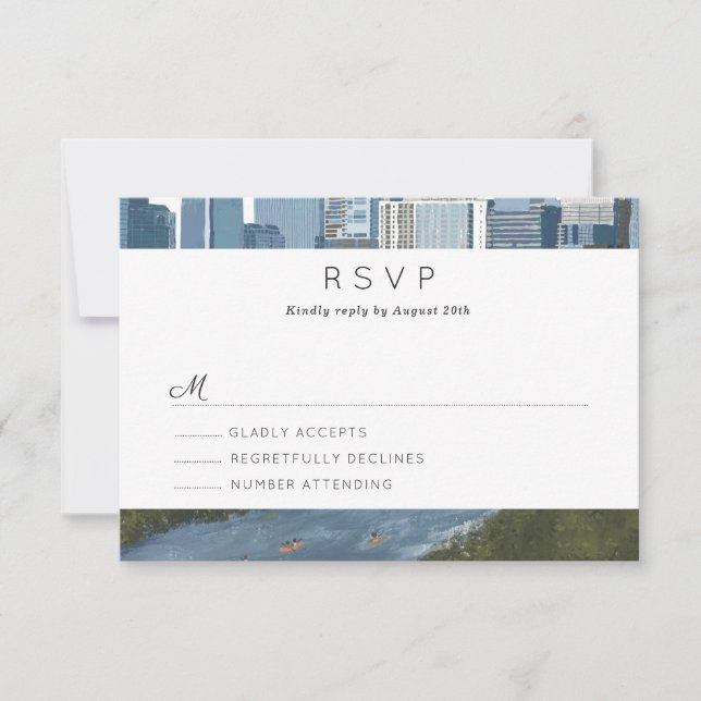 Austin Texas Skyline Wedding RSVP Karte (Vorderseite)