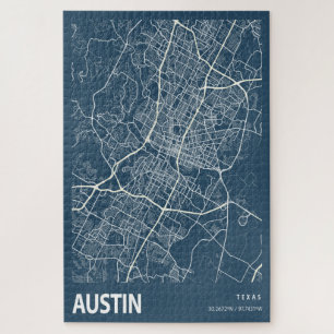 Austin Texas Stadtplan Linienkunst Blaudruck