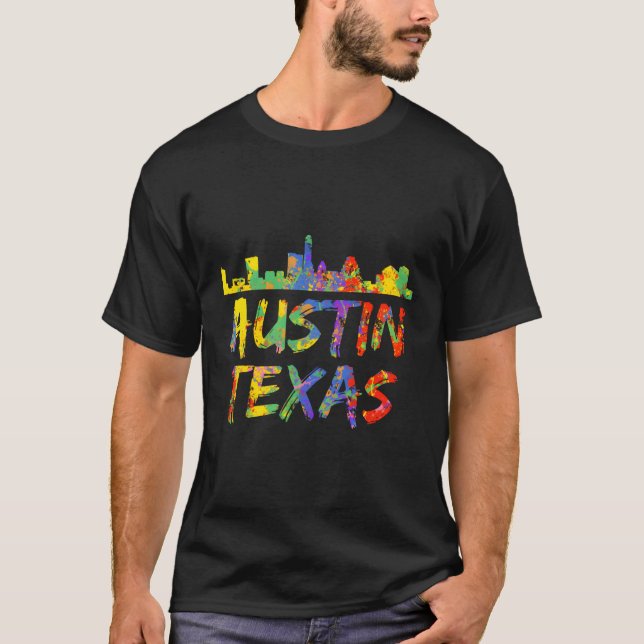 Austin Texas Tx Skyline Paint Splash Hood T-Shirt (Vorderseite)
