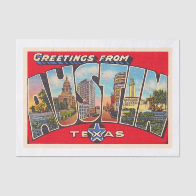 Austin Texas TX Vintagen Großbuchstabe Postkarte Seidenpapier (Vorderseite)