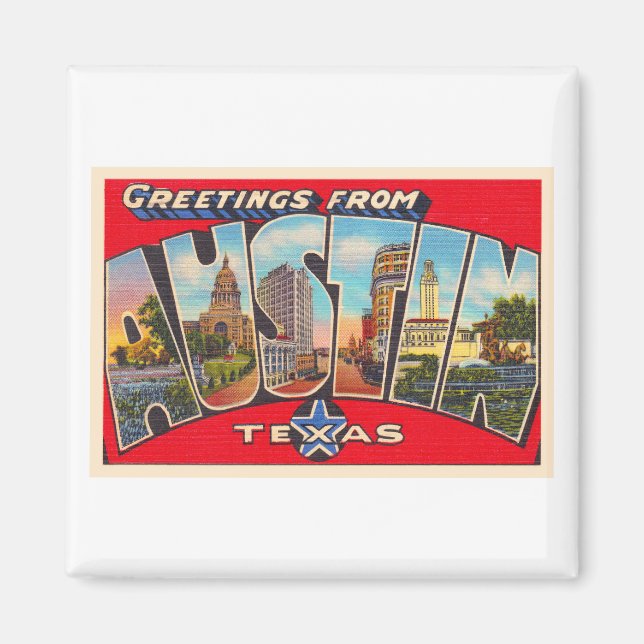 Austin Texas TX Vintager Großbuchstaben Postkarte Magnet (Vorne)