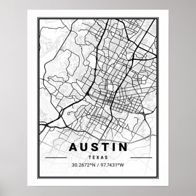 Austin Texas USA Travel City Map Poster (Vorne)