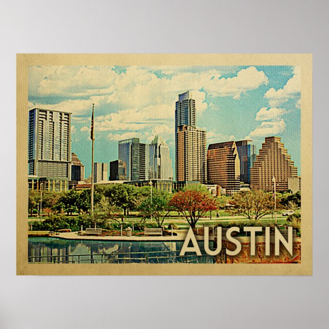 Austin Texas Vintage Travel Poster (Vorne)