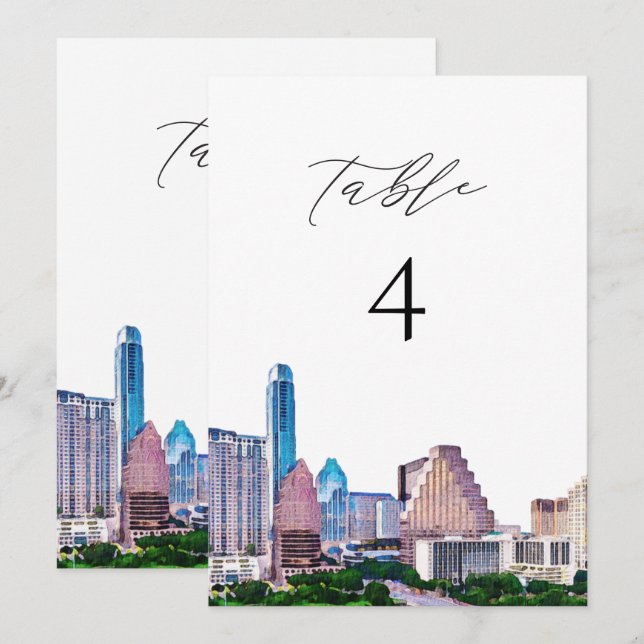 AUSTIN Texas Watercolor Skyline Tischnummer Card (Vorne/Hinten)