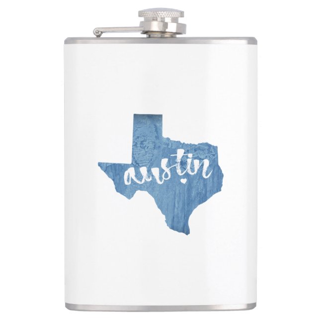 Austin, Texas Wood Grain Flachmann (Vorderseite)