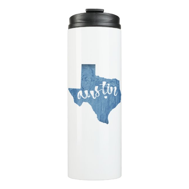 Austin, Texas Wood Grain Thermosbecher (Vorderseite)