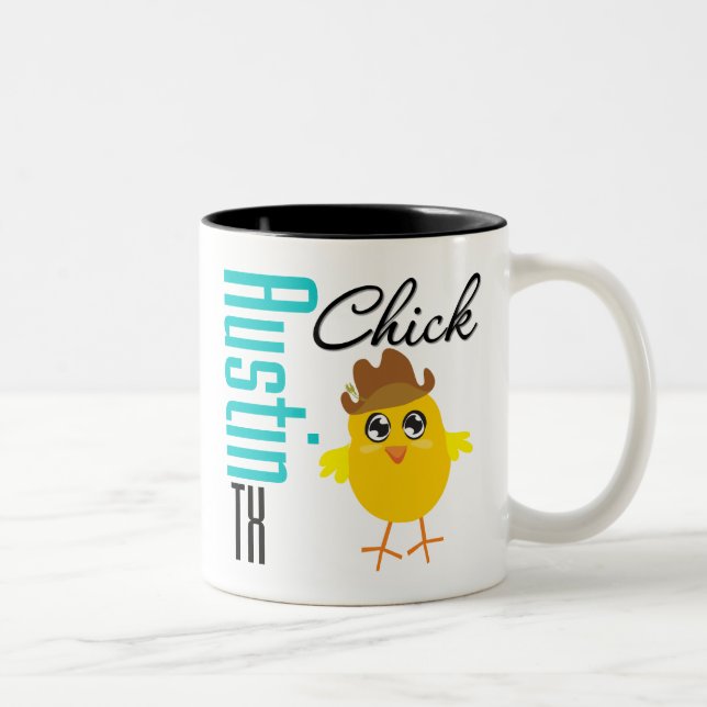 Austin TX Chick-2 Zweifarbige Tasse (Rechts)
