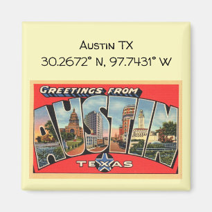 Austin TX Kartenkoordinaten im Vintage-Stil Magnet