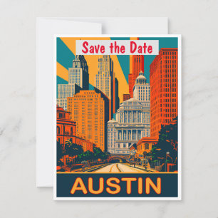 Austin, TX, Sauvegarder la date, Carte postale vin
