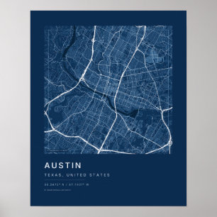 Austin TX Stadtplan Druck — Blaupause Straßenkarte Poster