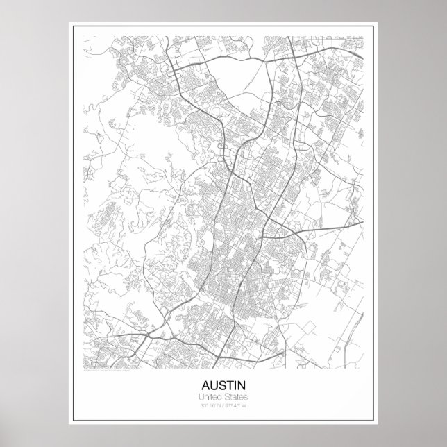 Austin, United Staaten Minimalistisch Map Poster (Vorne)
