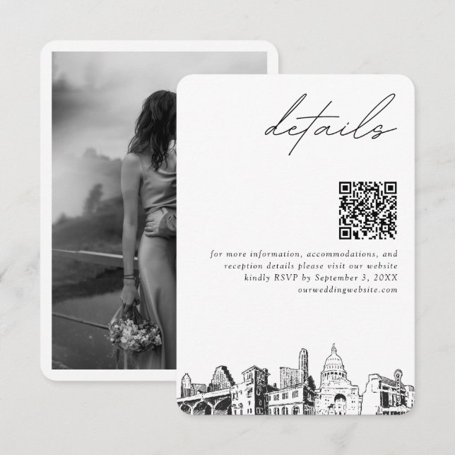 Austin Wedding Details QR Code Klein Begleitkarte (Vorne/Hinten)