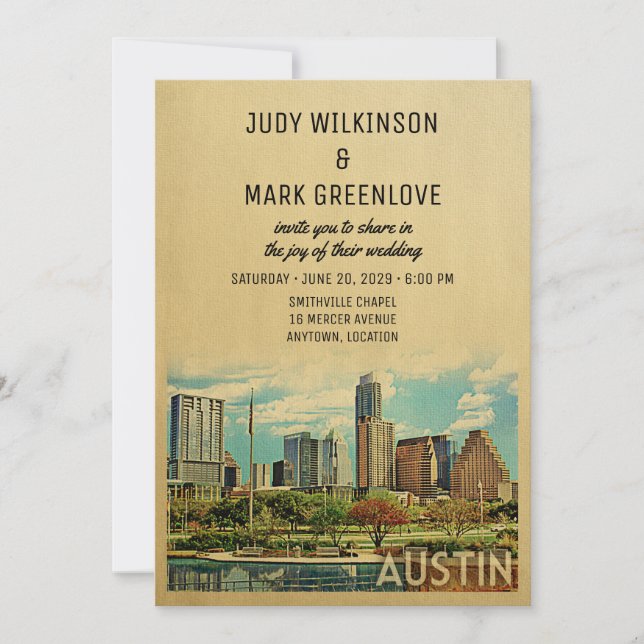 Austin Wedding Invitation Texas Einladung (Vorderseite)