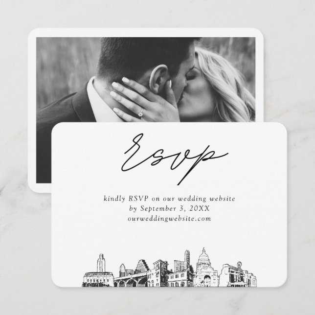 Austin Wedding Minimalistisch Sketch UAWG Begleitkarte (Vorne/Hinten)