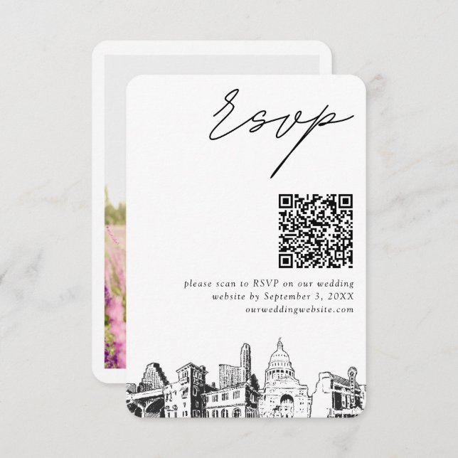 Austin Wedding RSVP QR Code Carte de petit boîtier (Devant / Derrière)