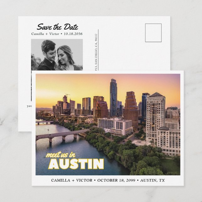 Austin Wedding Save the Date Downtown Postcard Postkarte (Vorne/Hinten)